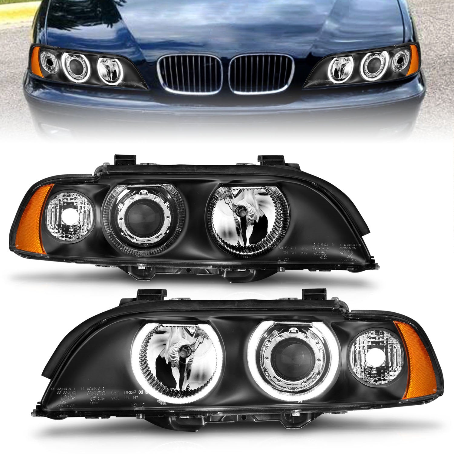 Anzo USA 121017 Projector Headlight Set w/Halo Fits 97-01 525i 528i 530i 540i