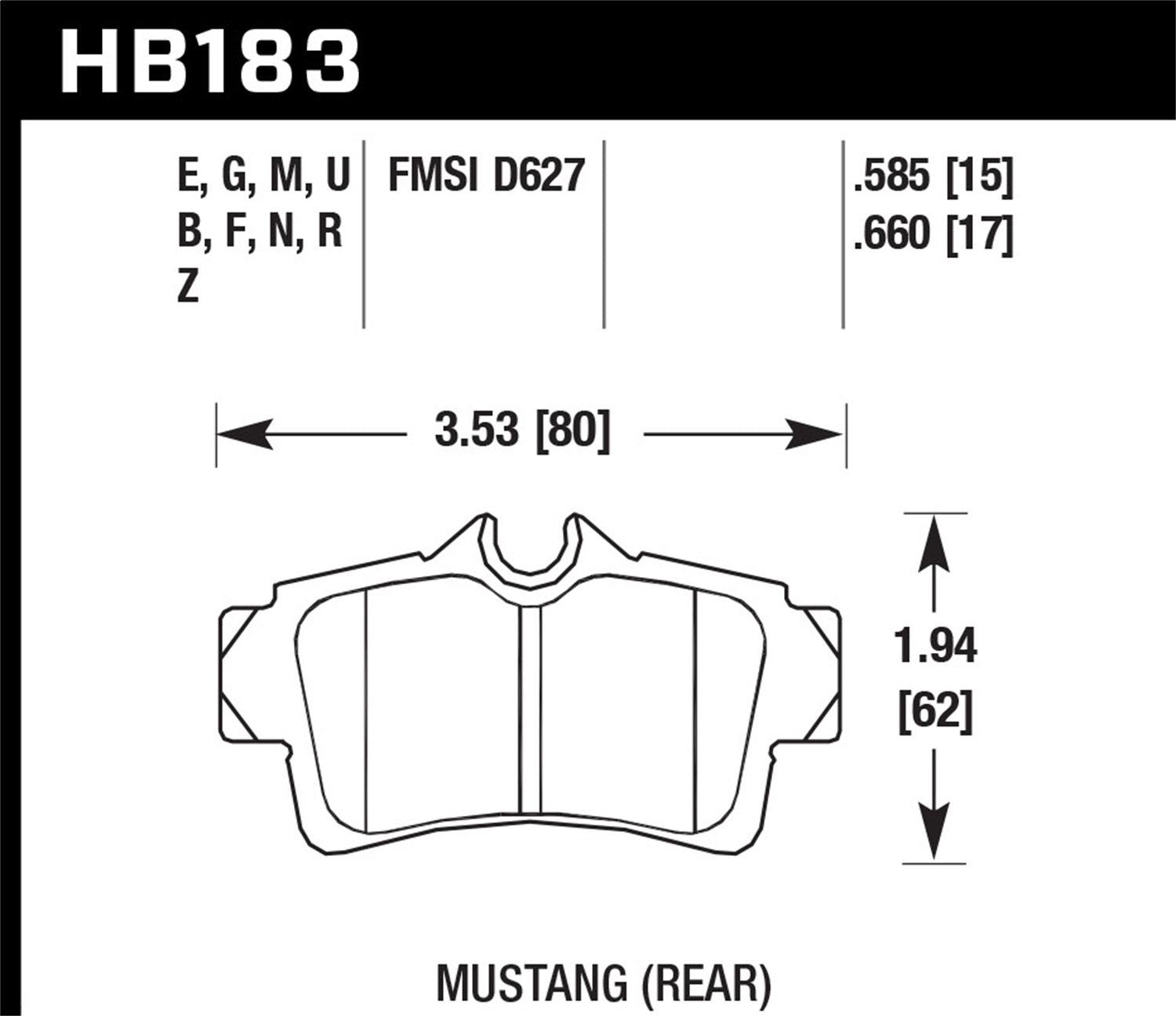 Hawk Performance HB183F.660 HPS Disc Brake Pad Fits 94-04 Mustang