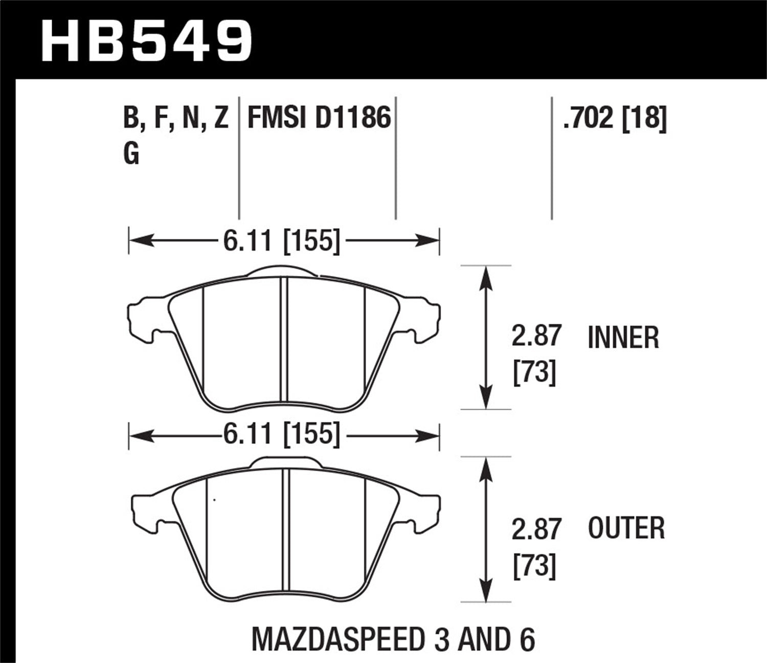 Hawk Performance HB549G.702 DTC-60 Disc Brake Pad Fits 05-13 3 6 V50