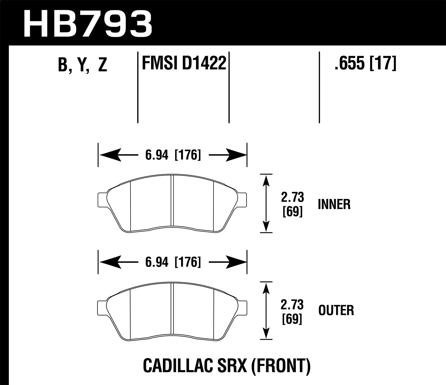 Hawk Performance HB793Y.655 LTS Disc Brake Pad Fits 10-16 9-4X SRX