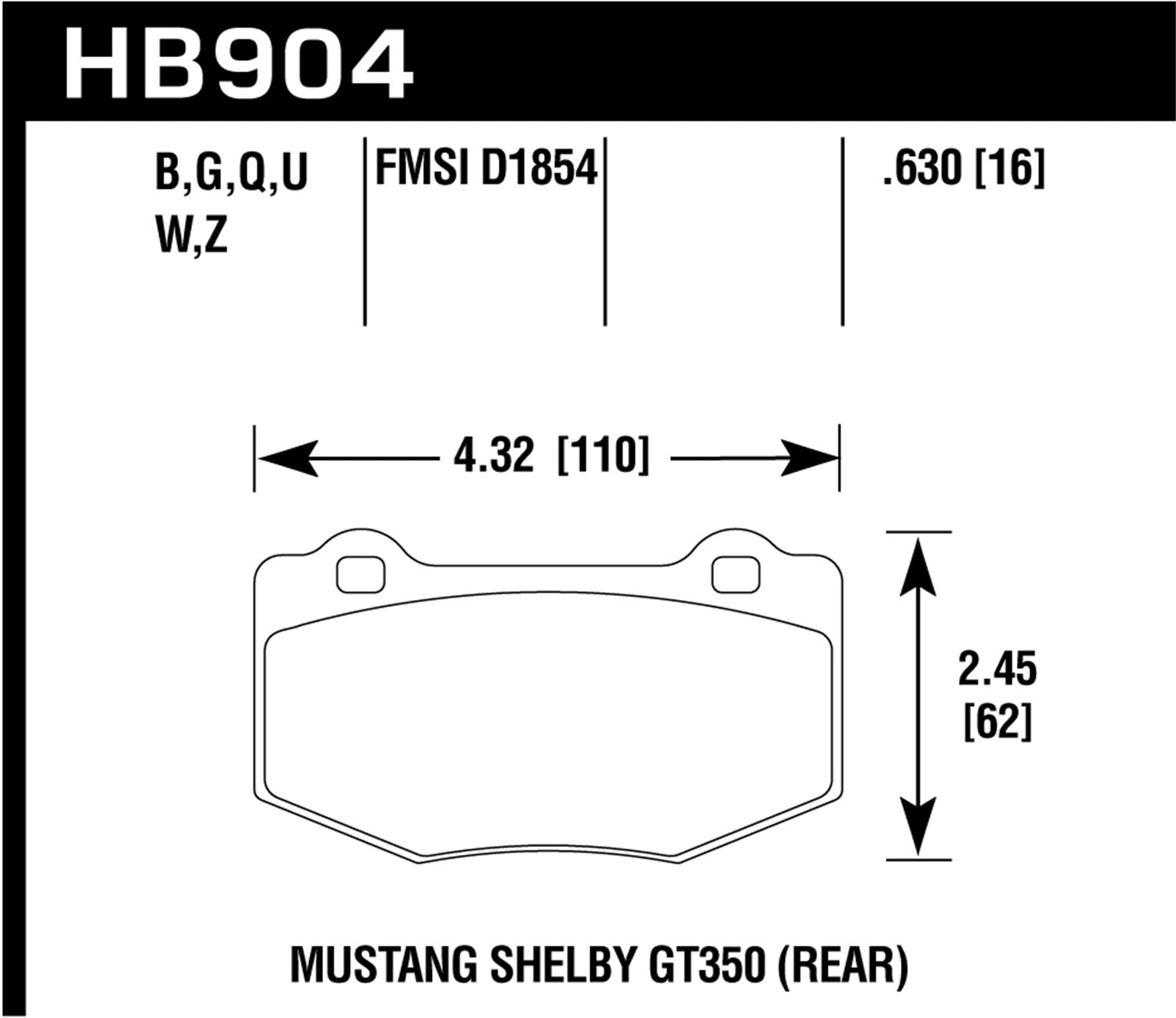 Hawk Performance HB904U.630 DTC-70 Disc Brake Pad Fits 15-19 Mustang