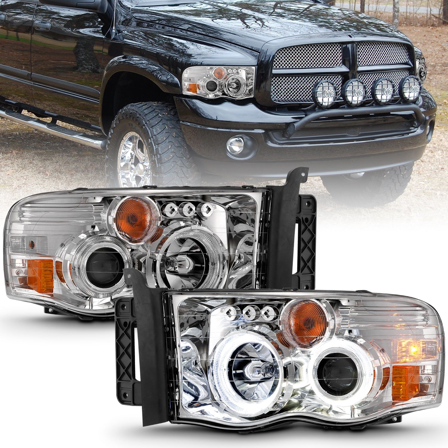 Anzo USA 111491 Projector Headlight Set w/Halo Fits Ram 1500 Ram 2500 Ram 3500