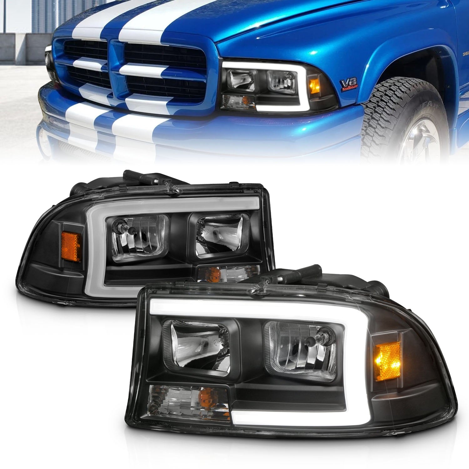 Anzo USA 111591 Crystal Headlight Set Fits 97-04 Dakota Durango