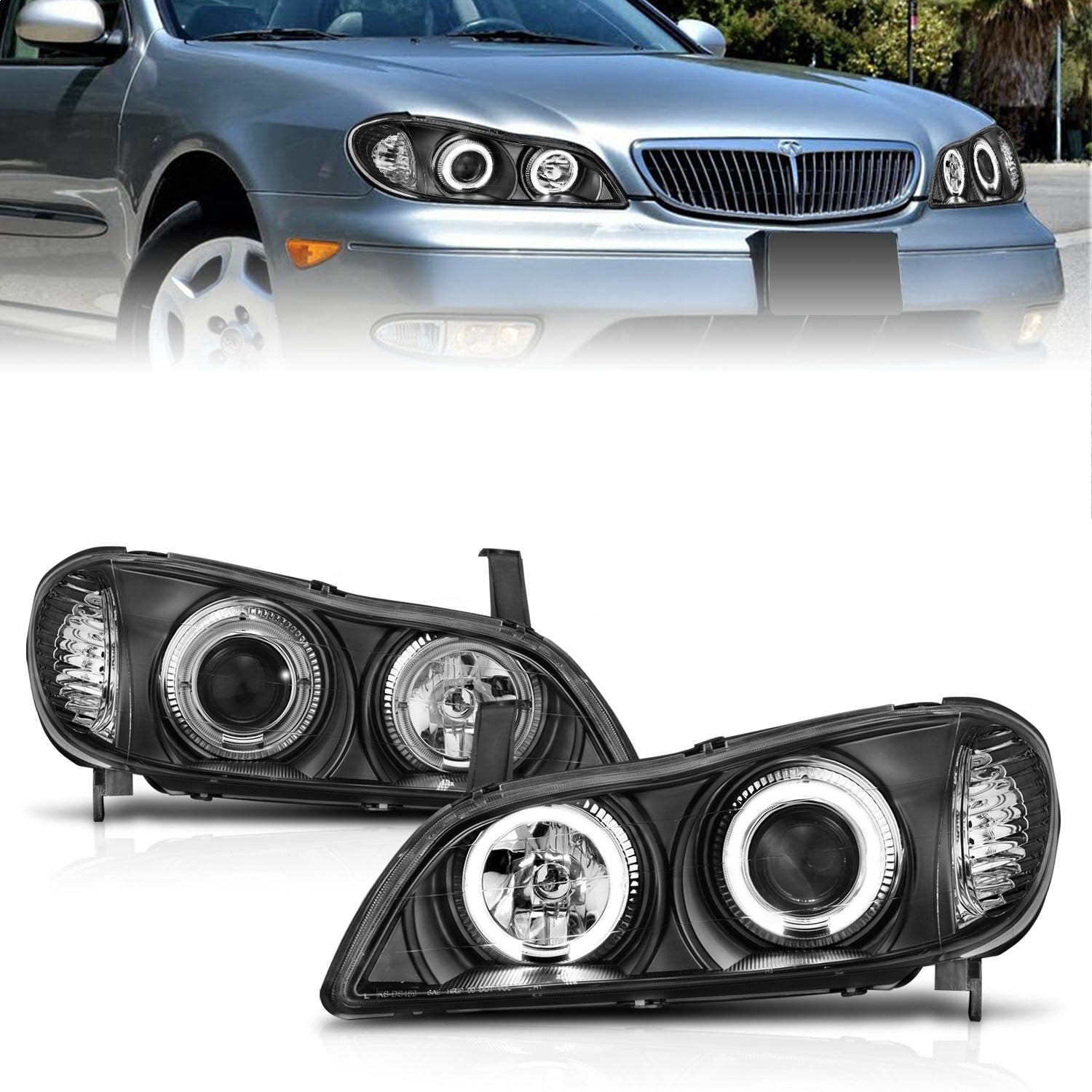 Anzo USA 121077 Projector Headlight Set w/Halo Fits 00-04 I30 I35