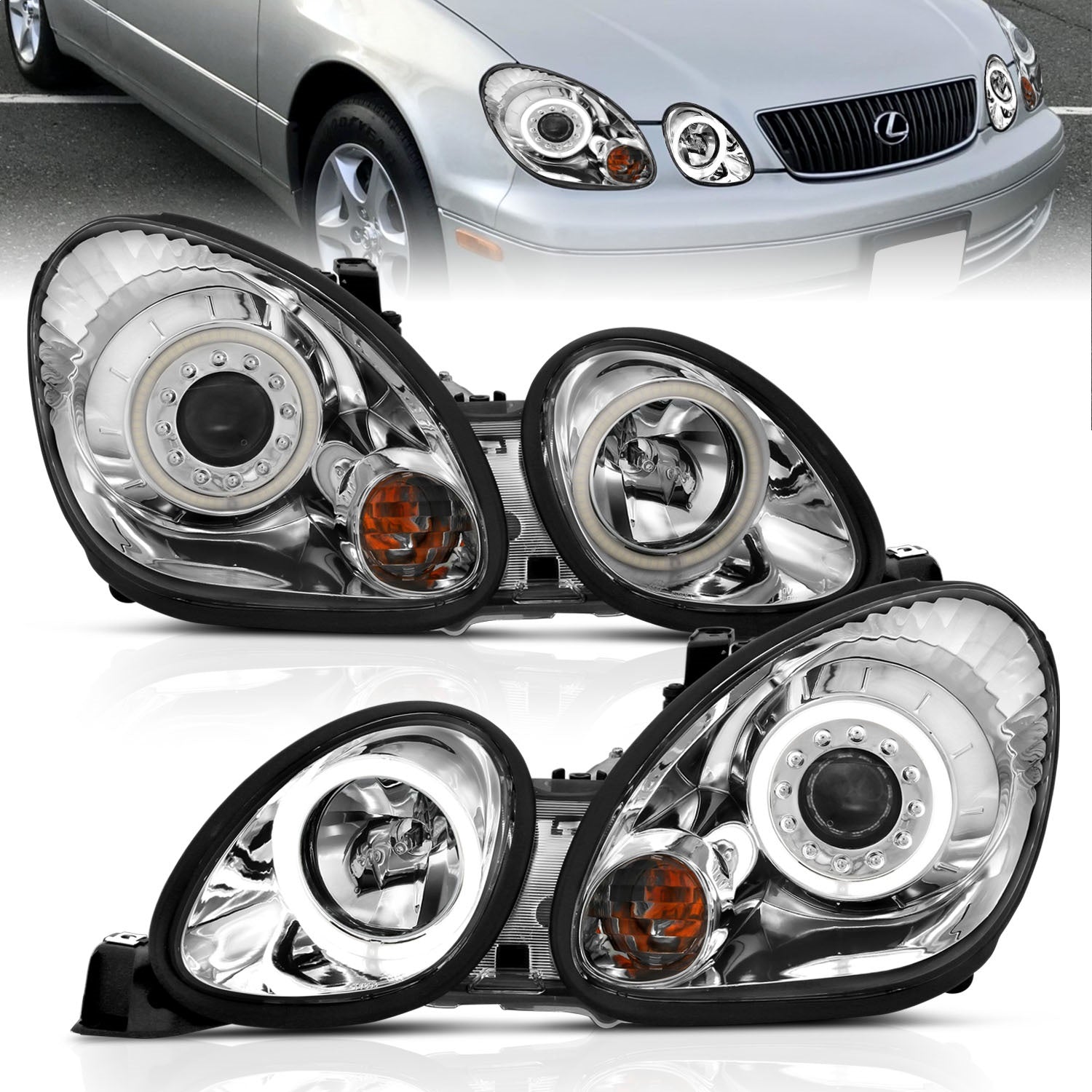 Anzo USA 121143 Projector Headlight Set w/Halo Fits 98-05 GS300 GS400 GS430