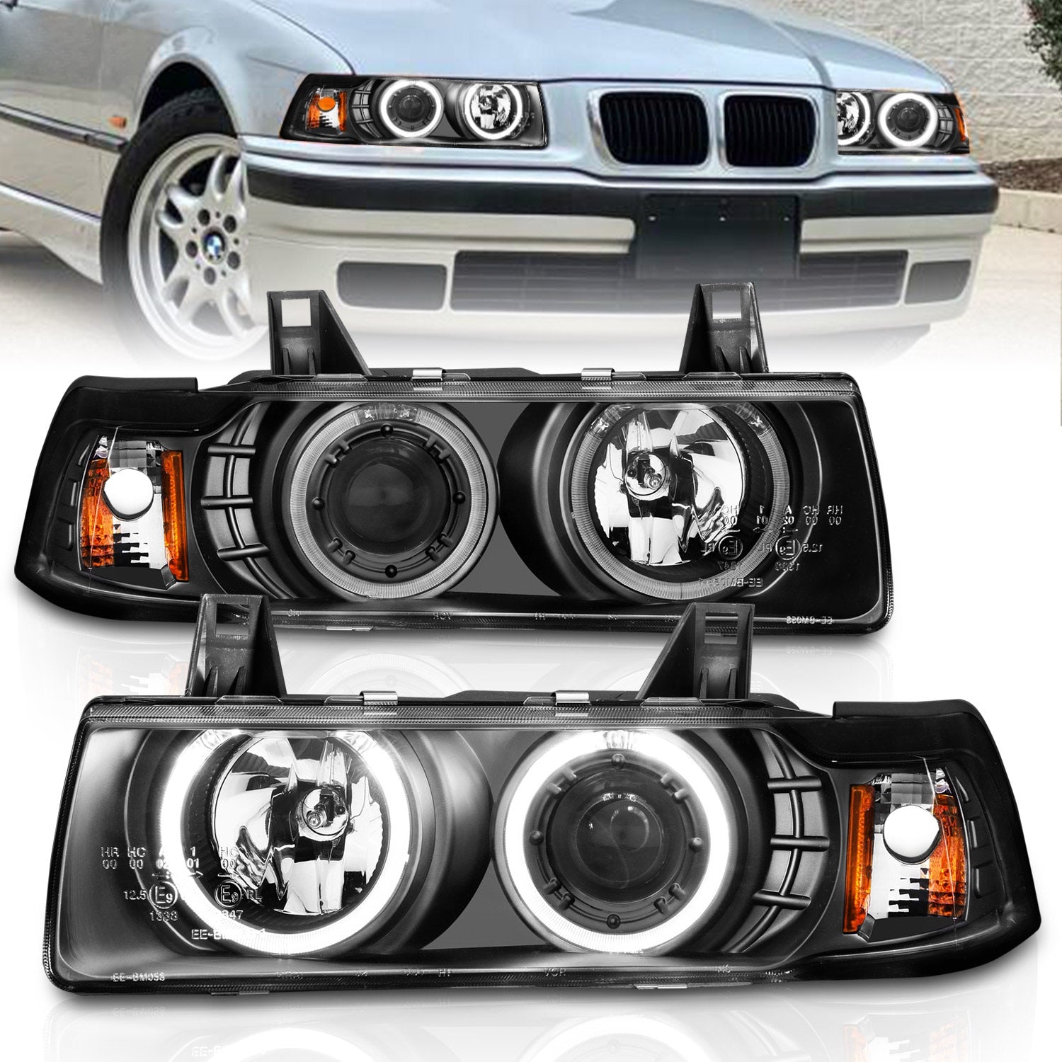 Anzo USA 121325 Projector Headlight Set w/Halo Fits 92-98 318i 320i 325i 328i