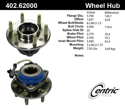 Centric Parts Wheel Bearing and Hub Assembly  402.62000