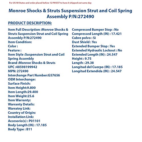 Monroe Shocks & Struts Suspension Strut and Coil Spring Assembly  272490
