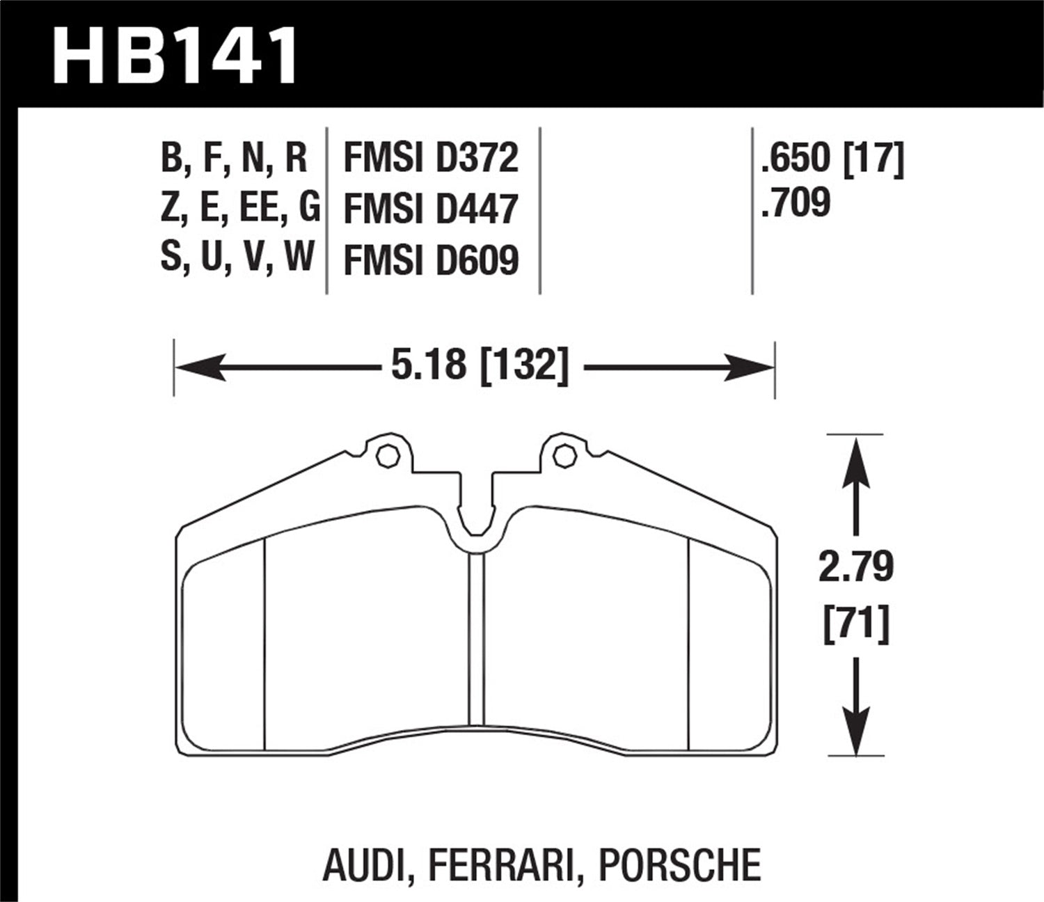 Hawk Performance HB141E.650 Blue 9012 Disc Brake Pad Fits 456 GT 911 928 944 968