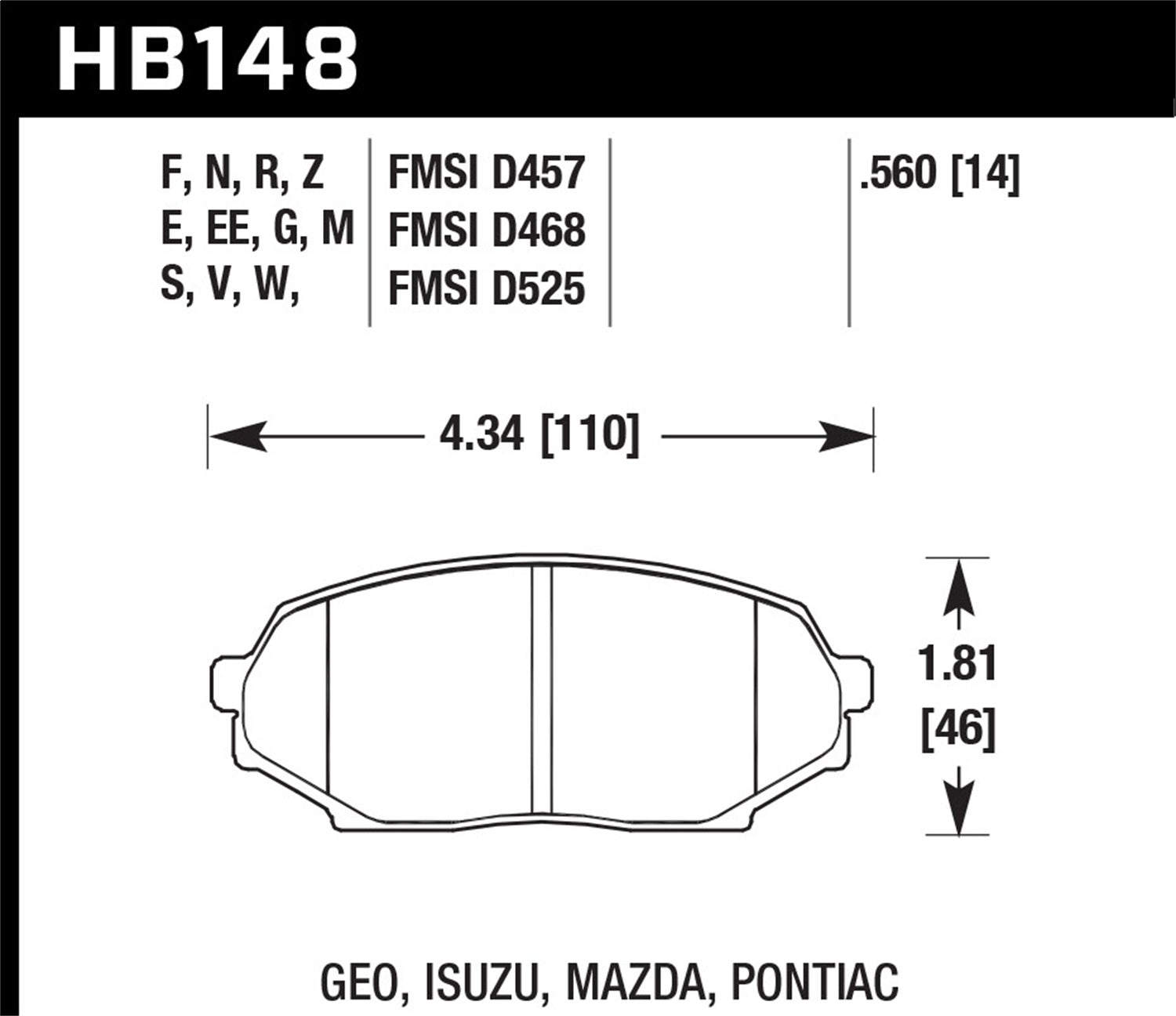 Hawk Performance HB148W.560 DTC-30 Disc Brake Pad Fits 90-93 Impulse Miata Storm