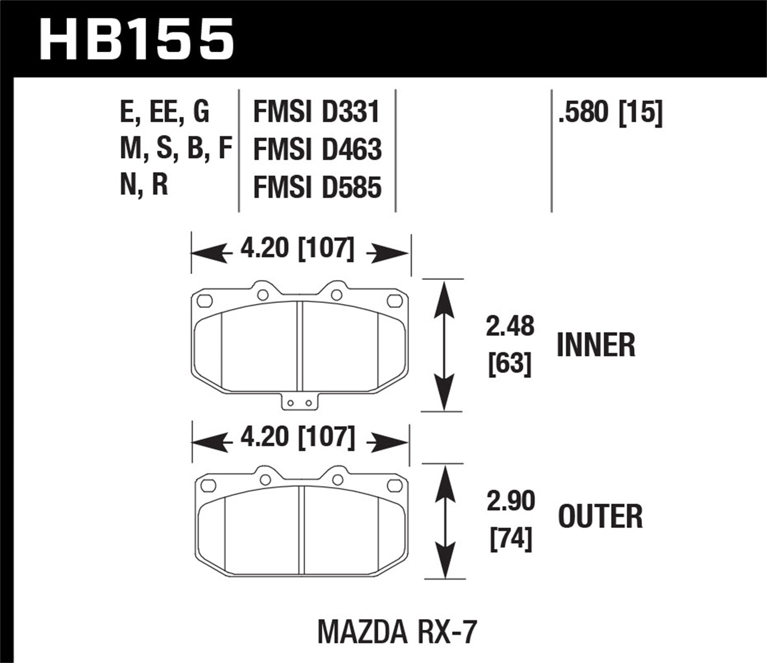 Hawk Performance HB155E.580 Blue 9012 Disc Brake Pad Fits 86-95 RX-7