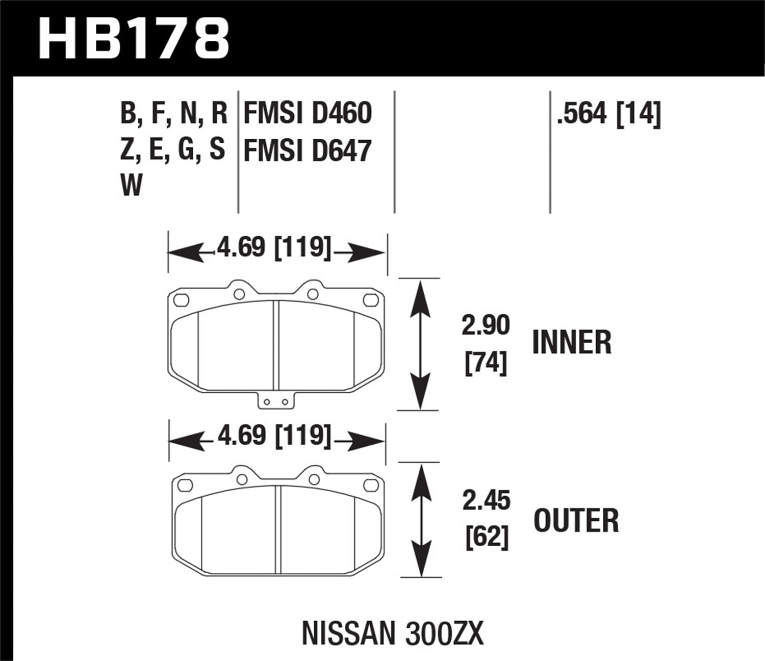 Hawk Performance HB178F.564 HPS Disc Brake Pad Fits 89-96 300ZX Skyline