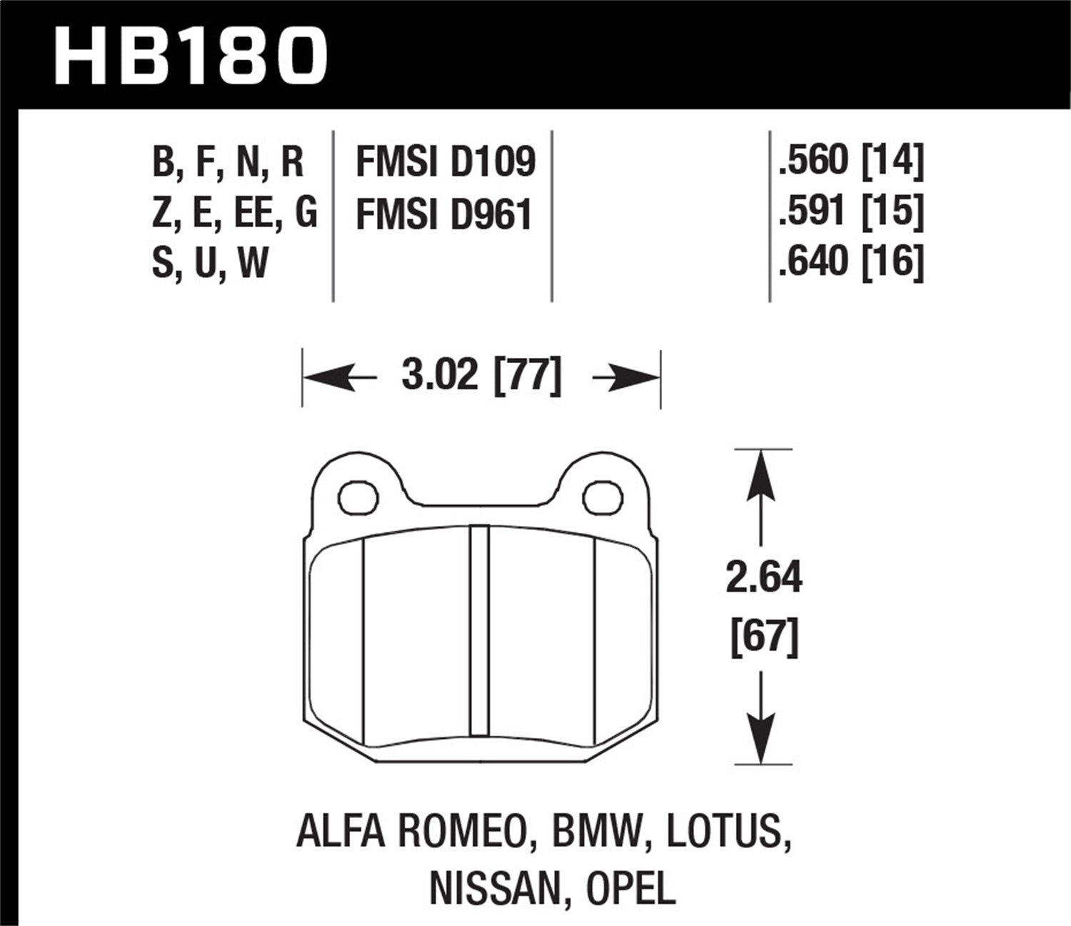 Hawk Performance HB180U.560 DTC-70 Disc Brake Pad