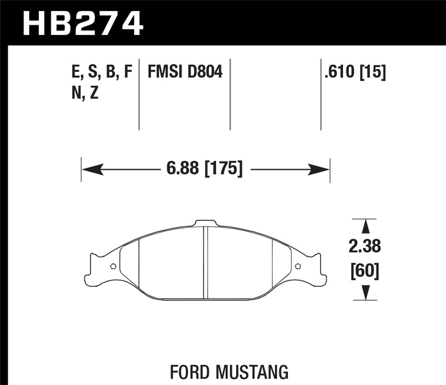 Hawk Performance HB274N.610 HP Plus Disc Brake Pad Fits 99-04 Mustang