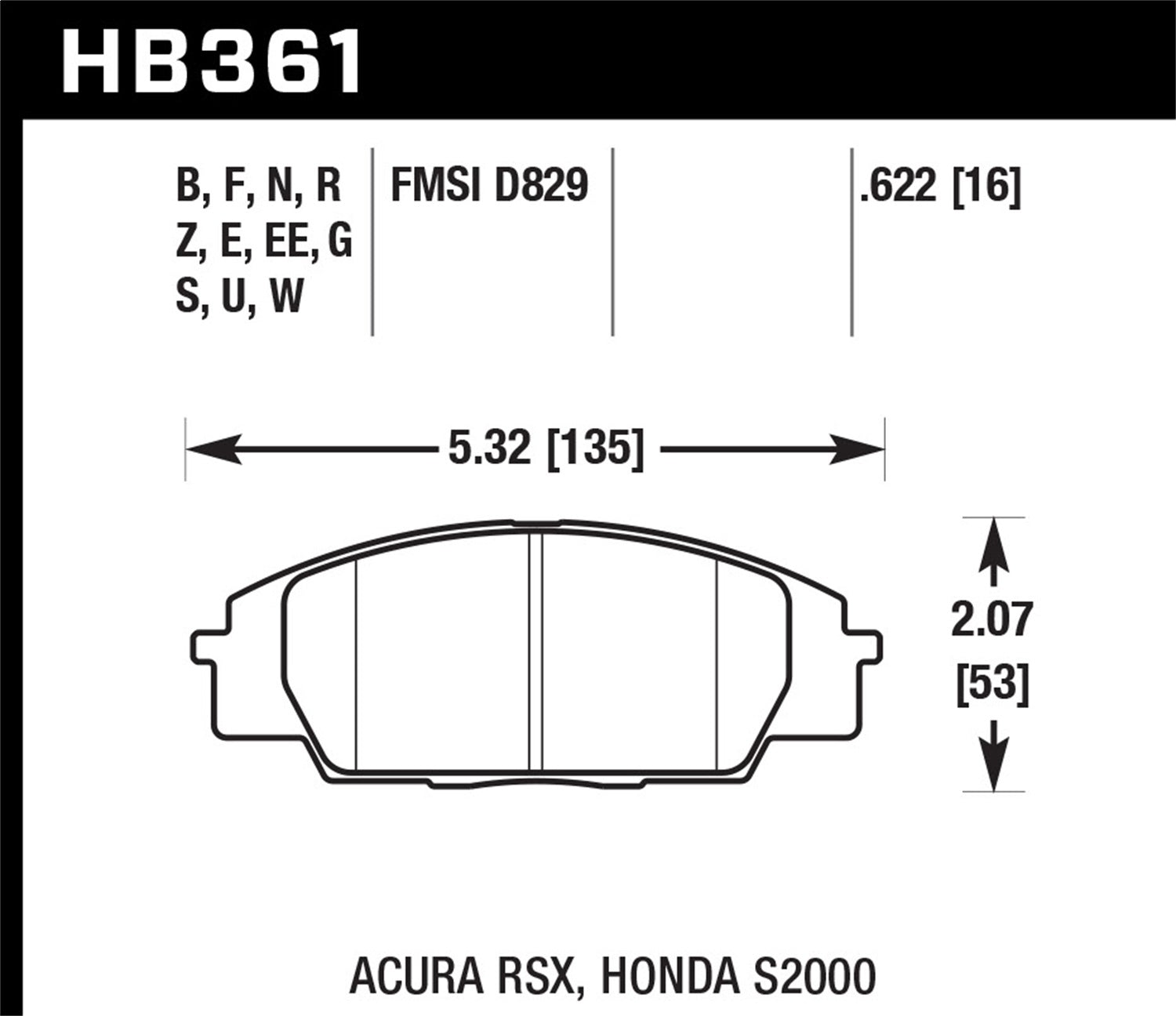 Hawk Performance HB361B.622 HPS 5.0 Disc Brake Pad Fits 00-11 Civic RSX S2000