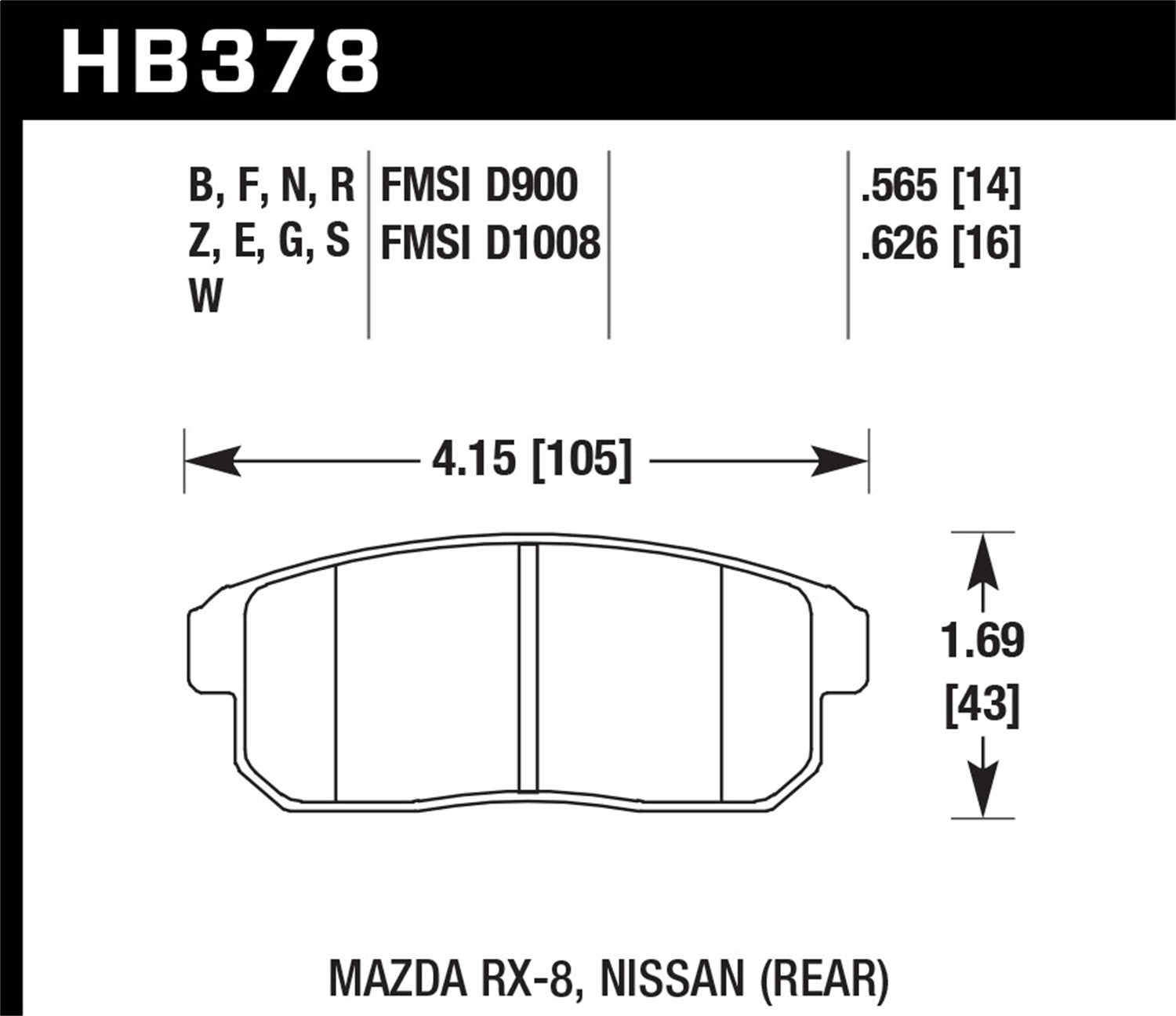 Hawk Performance HB378W.565 DTC-30 Disc Brake Pad Fits 01-11 G20 I35 RX-8