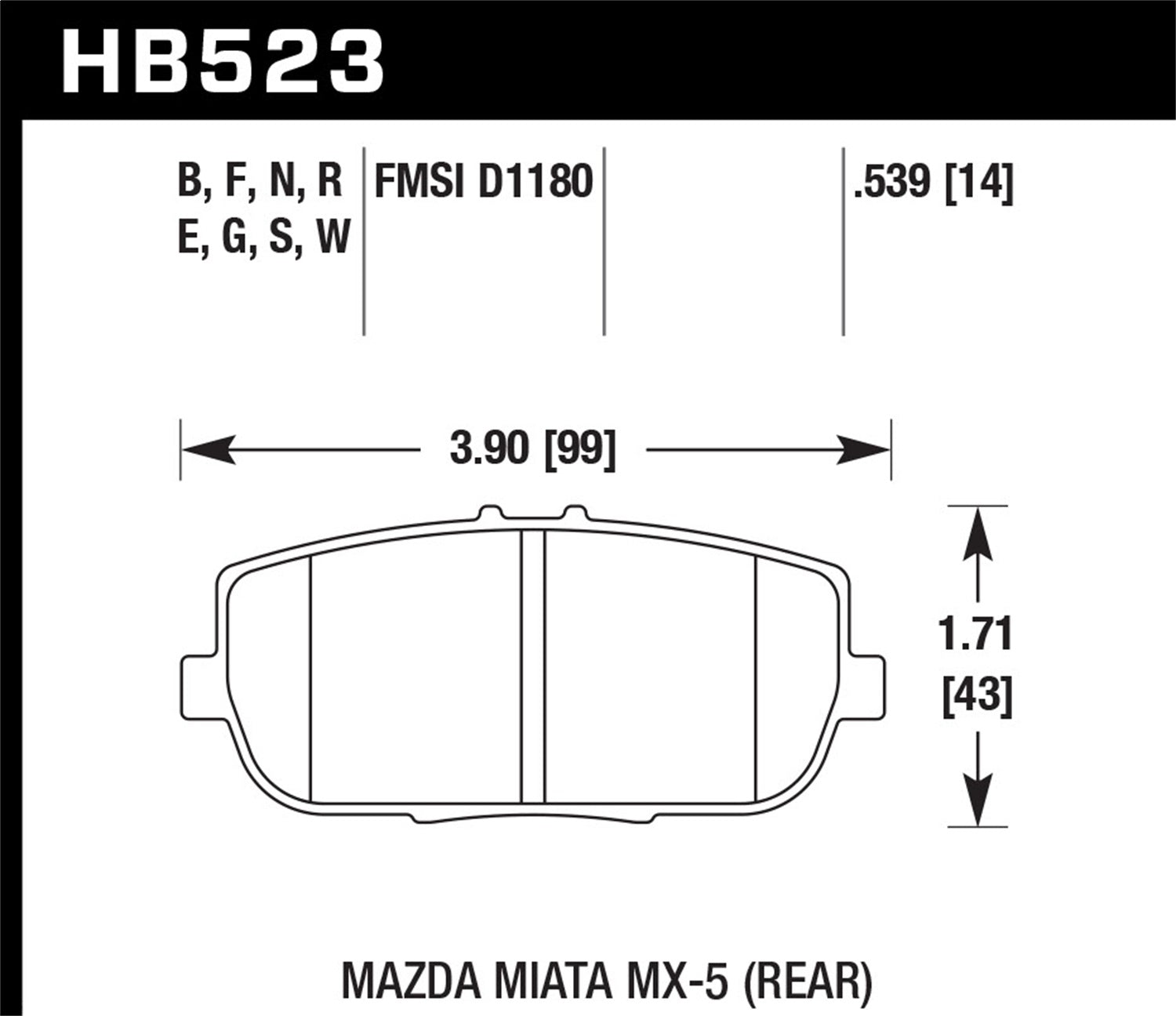 Hawk Performance HB523G.539 DTC-60 Disc Brake Pad Fits 124 Spider MX-5 Miata