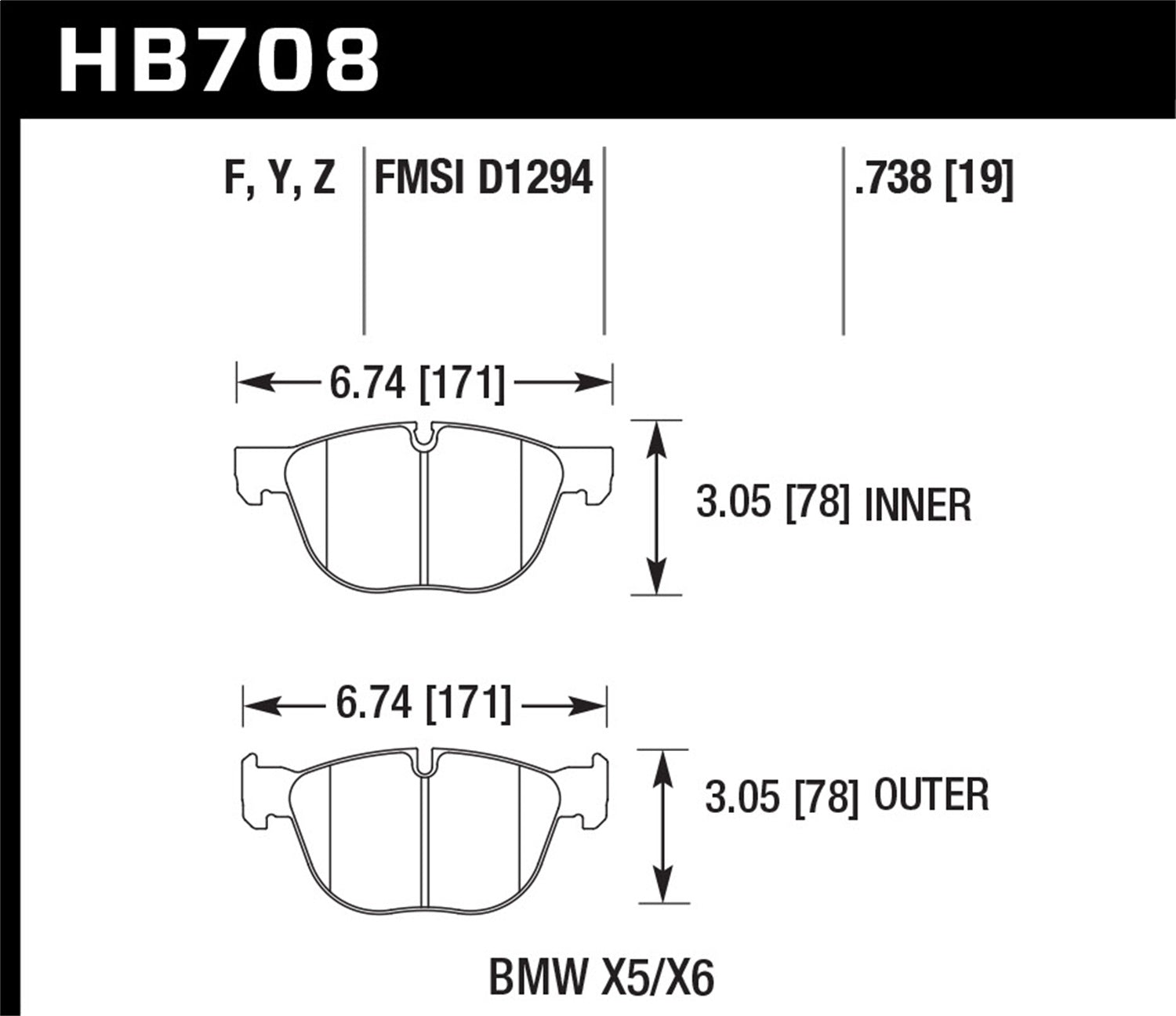Hawk Performance HB708Z.738 Performance Ceramic Disc Brake Pad Fits X4 X5 X6