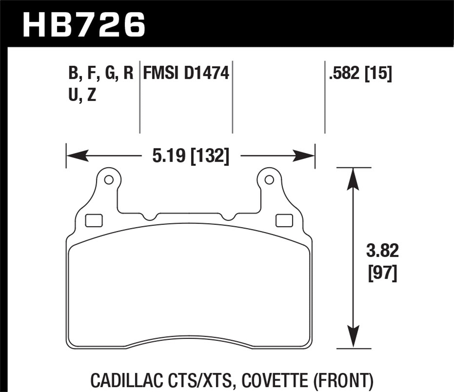 Hawk Performance HB726N.582 HP Plus Disc Brake Pad Fits Camaro Corvette S SS
