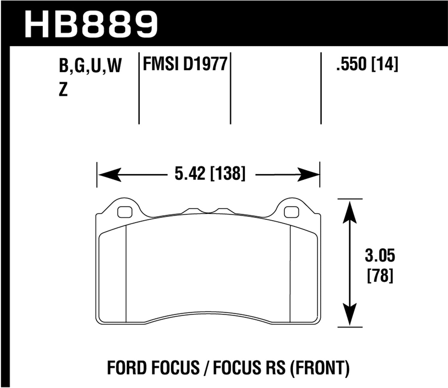 Hawk Performance HB889Z.550 Performance Ceramic Disc Brake Pad Fits 16-18 Focus